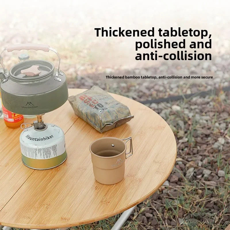 Bamboo Folding Camping Table — Round Portable Picnic & BBQ Table, 23.6 x 23.6 x 10.6 in (60×60×27 cm)