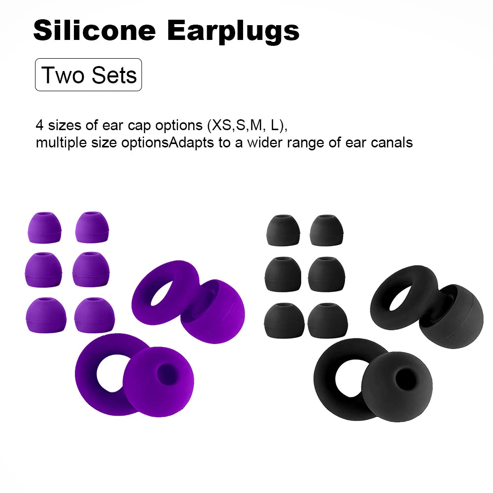 Silicone Earplugs 4 Pairs - Reusable Hypoallergenic Ear Plugs for Swimming & Sleep Noise Reduction (XS S M L)