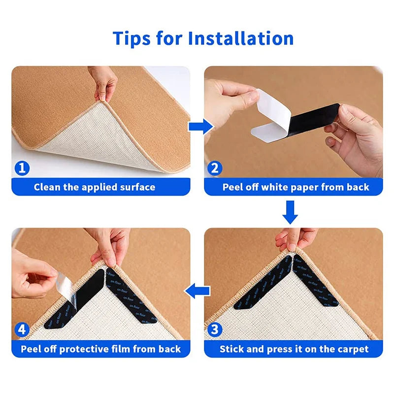 8/16-Pack Non-Slip Carpet Gripper Pads Reusable Washable Anti-Curl Rug Tape Corner Fixers