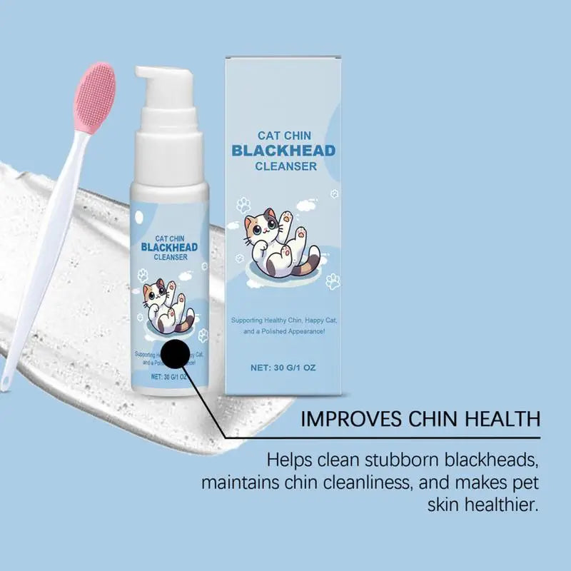 Chin Cleaner for Cats & Dogs 30g — Blackhead & Acne Cleansing Lotion with Dual-Sided Brush, Tooth Stain & Tartar Remover