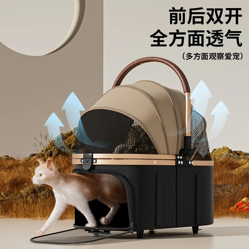 2-in-1 Foldable Pet Stroller with Detachable Carrier Bag – Portable Dog & Cat Cart for Small Pets