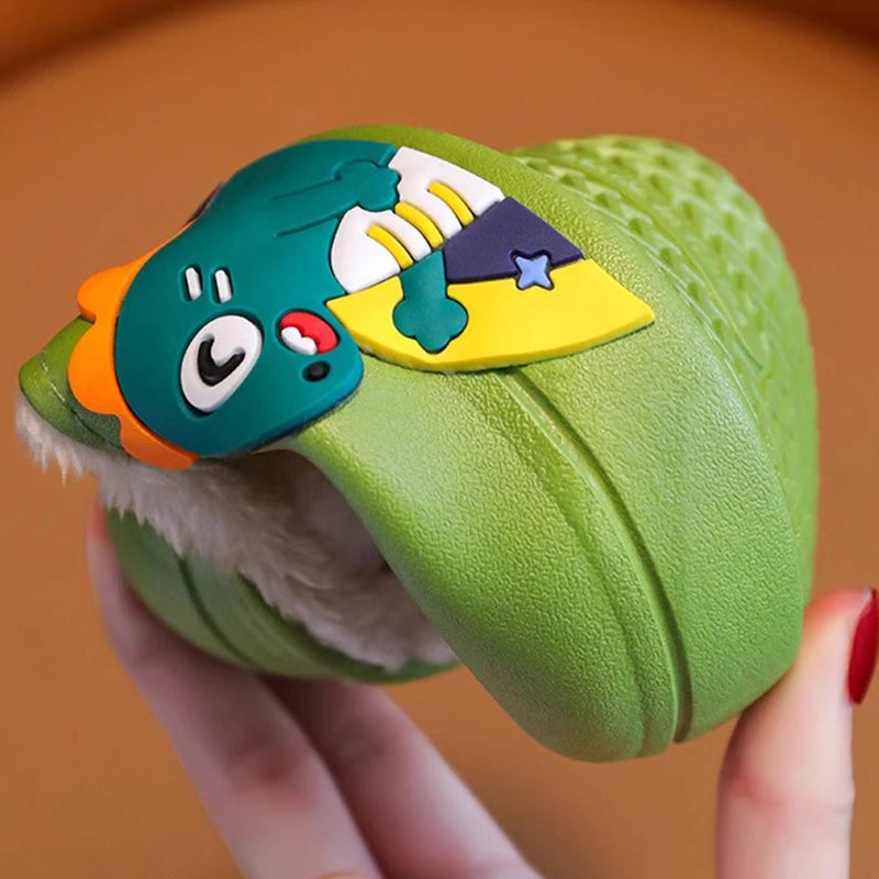 Unisex Kids Plush Waterproof Slippers - Thickened Anti-Slip Animal Print Home Slippers for Boys & Girls, Sizes 16–37 (12–22.5 cm / 4.7–8.9 in)