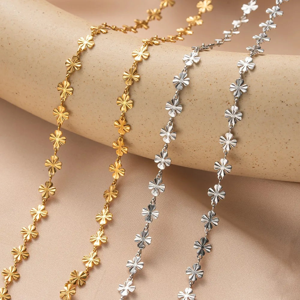 1 Meter (39.4 in / 3.28 ft) Stainless Steel Flower Clover Chain for DIY Necklace Bracelet Jewelry Making Accessories No Fade