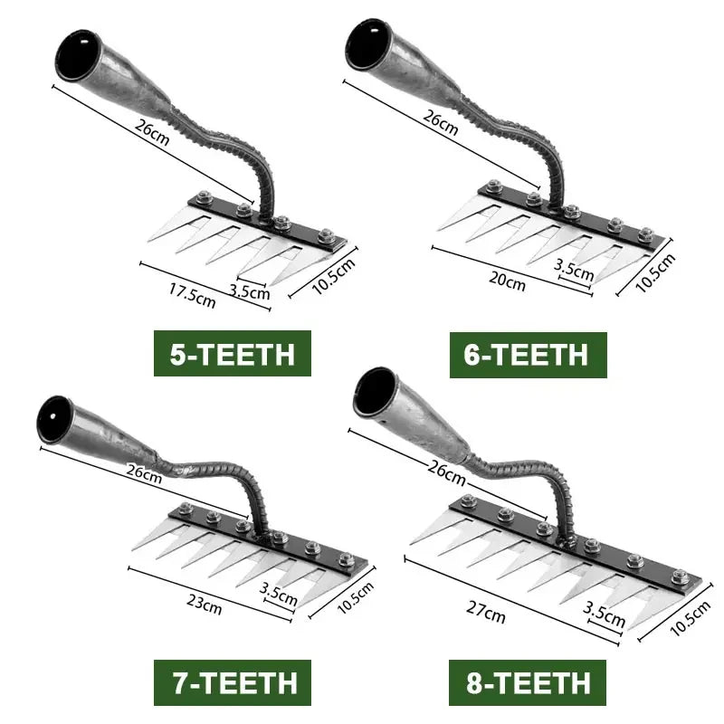5/6/7/8-Teeth Manganese Steel Garden Hoe Rake for Weeding & Soil Loosening