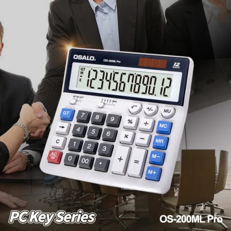 Solar-Powered 12-Digit ABS Calculator — Dual Power (Solar + AA), Office & Student Financial Calculator