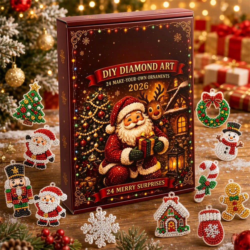 Christmas Advent Calendar DIY 5D Diamond Painting Kit — 24 Acrylic Hanging Ornaments