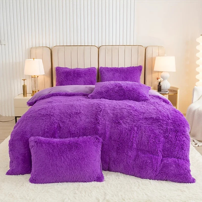 3-Piece Plush Faux Fur Duvet Cover Set - Soft Cozy Bedding, Multiple Sizes (1.0–2.0 m | 3.3–6.6 ft) for Bedroom, Guest Room, Dorm