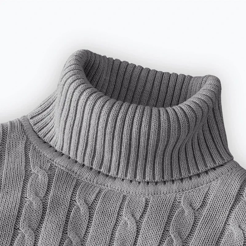 Men's High Neck Turtleneck Knit Sweater Pullover - Warm Argyle Casual Winter Top