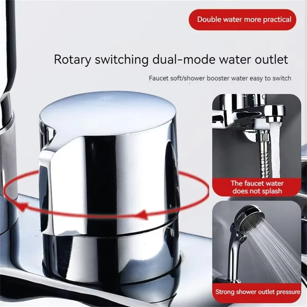 Wall-Mount Bathtub Mixer Faucet with Handheld 3-Mode Shower — Chrome, 1/2-inch (12.7 mm), 150 cm (59 in) Hose