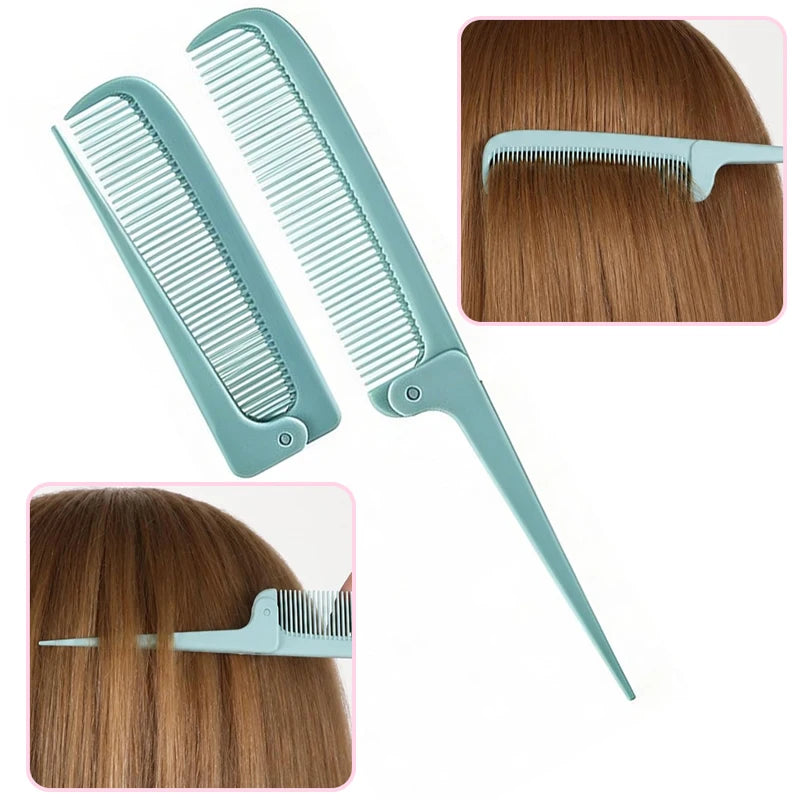 Portable Folding Tail Comb - Mini Compact Rat Tail Parting Comb for Wigs & Travel