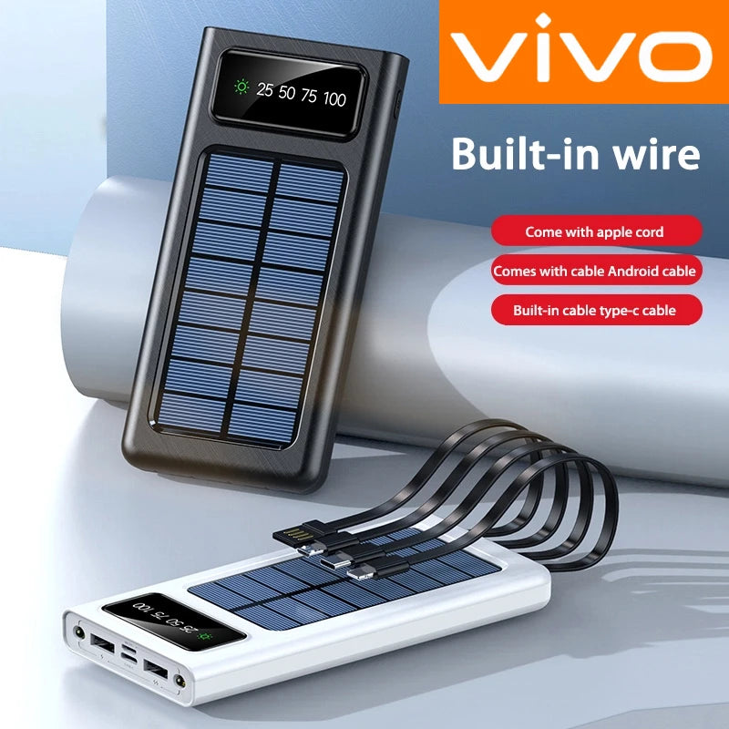 200,000mAh Solar Power Bank 4-in-1 High-Capacity Portable Charger with LED Light, Wireless & Fast USB Charging