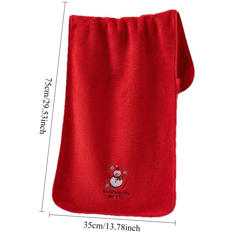 Christmas Coral Fleece Embroidered Hand & Face Towel 35 x 75 cm (13.8 x 29.5 in) Super Plush Absorbent Holiday Gift