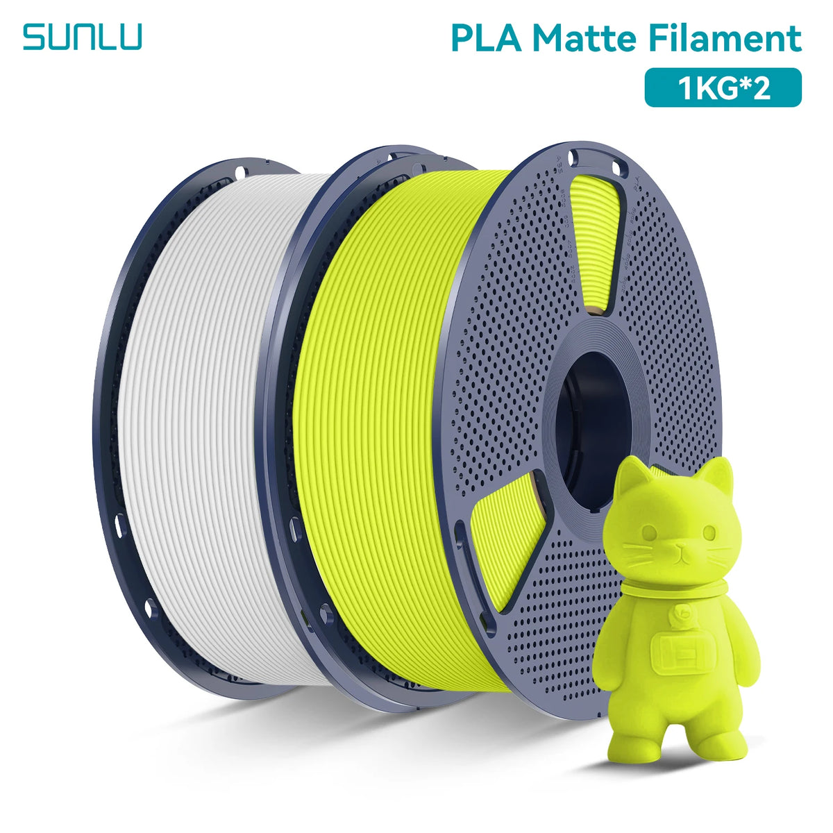 PLA Matte Filament 1.75mm 1kg Spool (2.2 lb) 2-Pack, Matte Finish Neatly Wound for FDM 3D Printers