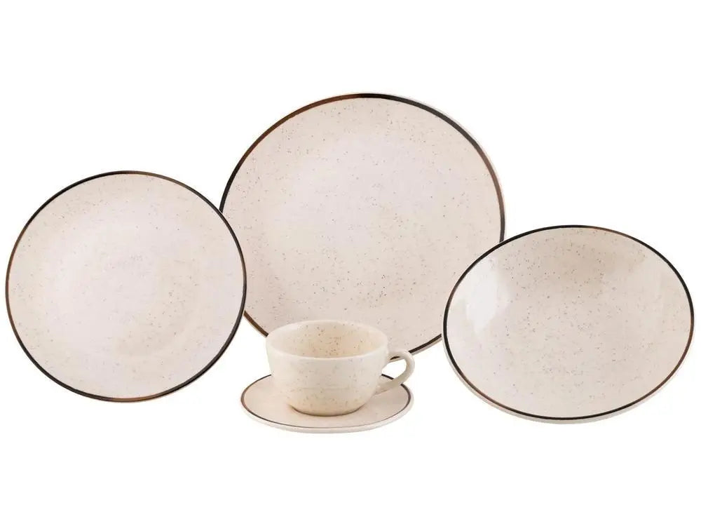 20-Piece Ceramic Dinner and Tea Set - Round Beige & Brown, Serves 4