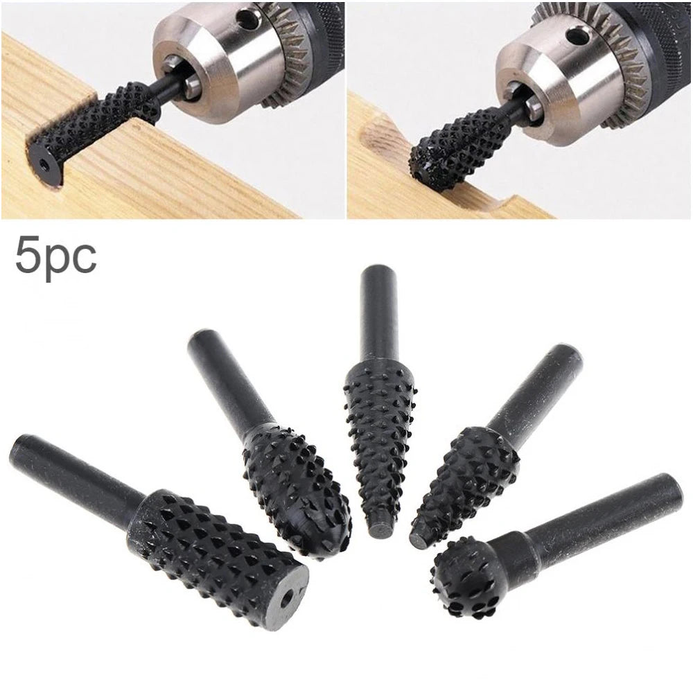 5-Piece Black Wolf Tooth Rotary Burr Set — Woodworking Grinding & Polishing Bits for Rotary Tools