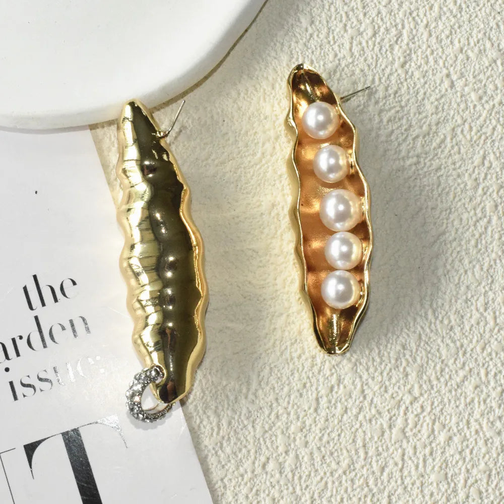 Metal Plated Pea-Style Dangle Earrings with Pearls view 5