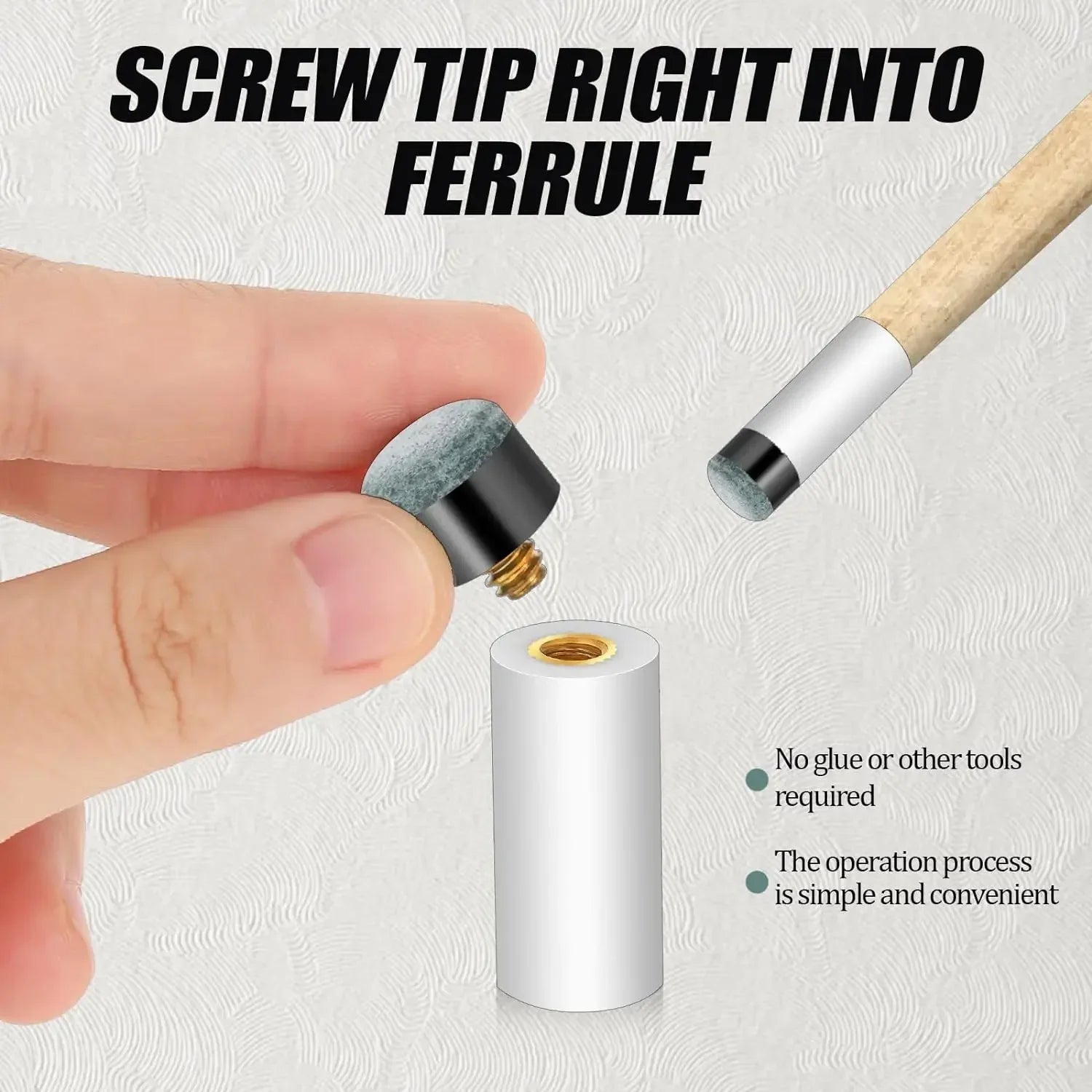 5/10-Pack 12mm Screw-On Pool Cue Tips with Ferrules — Leather Billiard Cue Tip Replacements