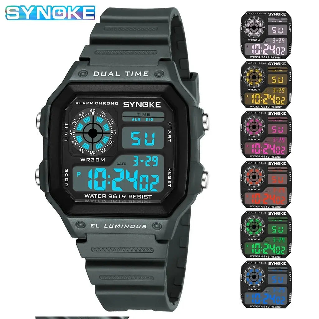 Unisex Digital Sports Watch 44mm Waterproof 3ATM LED Backlight Alarm Stopwatch