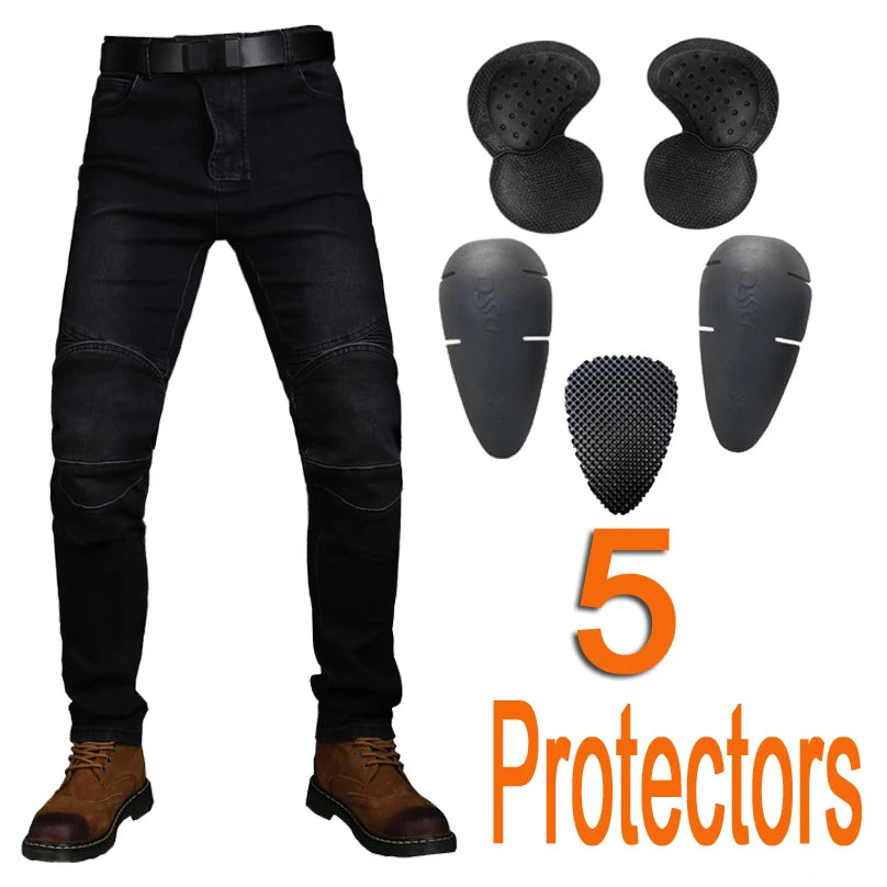 Motorcycle Riding Jeans with Removable CE Level 1/2 Knee Armor, Kevlar Racing Moto Pants