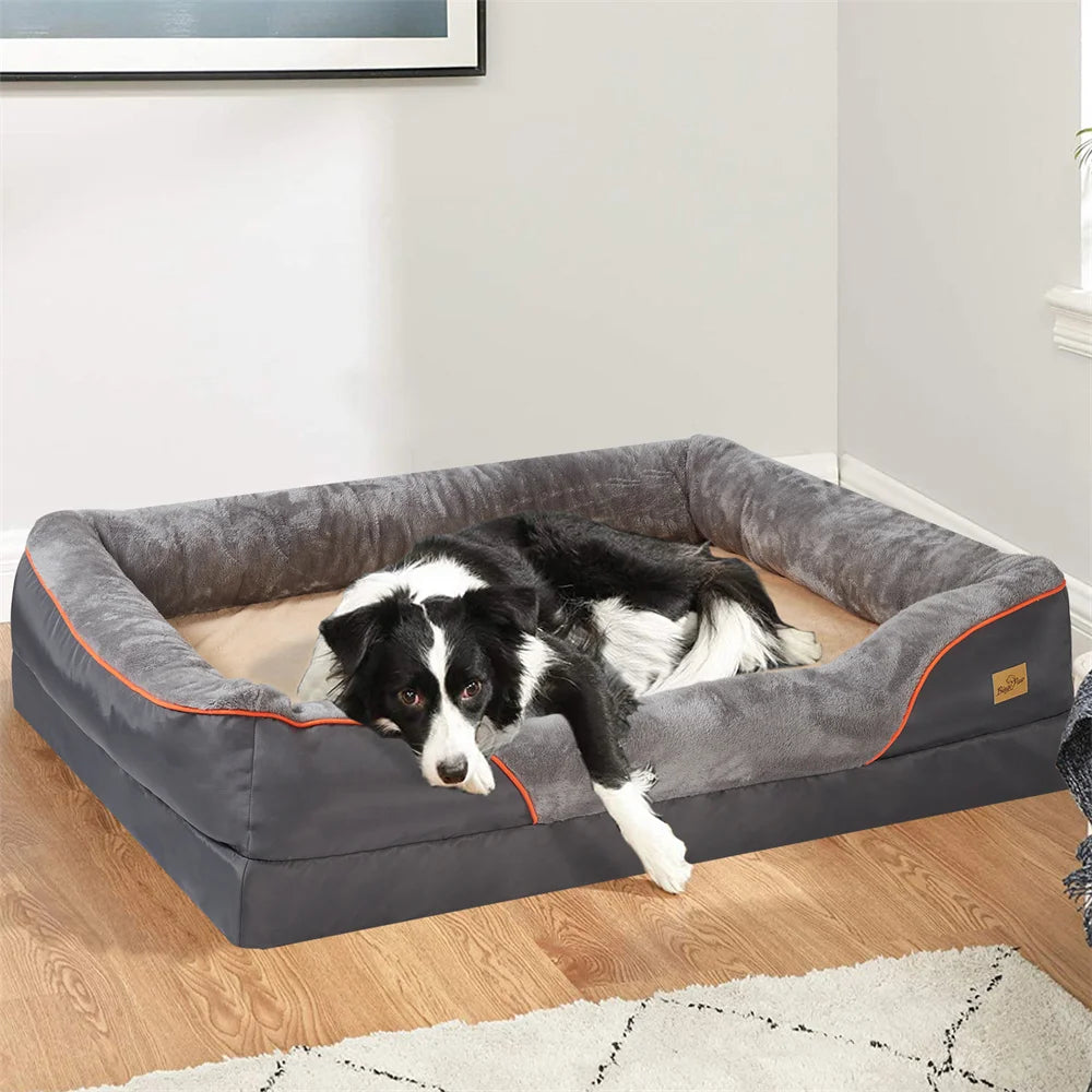 Jumbo Orthopedic Memory Foam Dog Bed Waterproof Removable Cover Bolster Sofa for Large XL 2XL 3XL Dogs (32–53 in / 83–135 cm)