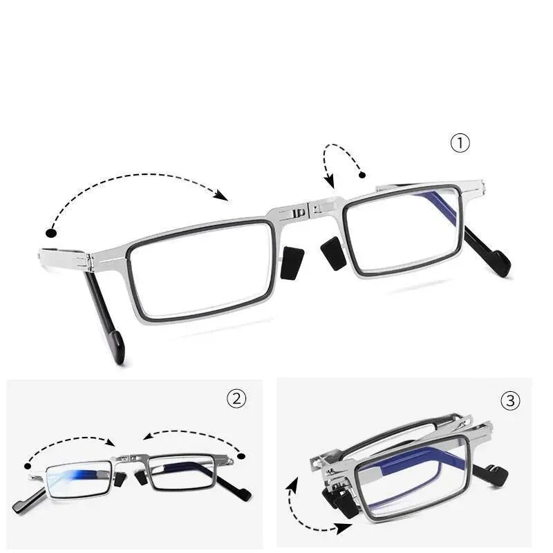 Foldable Stainless Steel Reading Glasses HD Anti-Blue Light Portable Unisex Clear Lenses