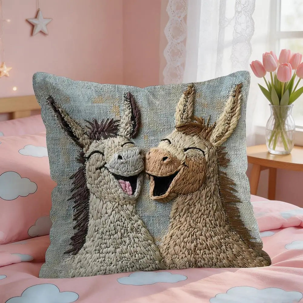 Spooky Goat Face 2D Short Plush Square Cushion Cover 16x16 in (40x40 cm) Sofa Throw Pillow Case