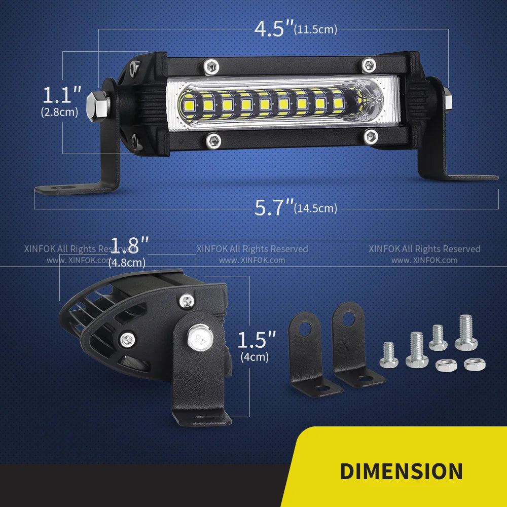 Mini LED Work Light Bar 4.5in (115mm) 27W 9-LED Slim Spot/Flood for SUV ATV UTV Truck Off-Road Backup Driving Fog Lamp