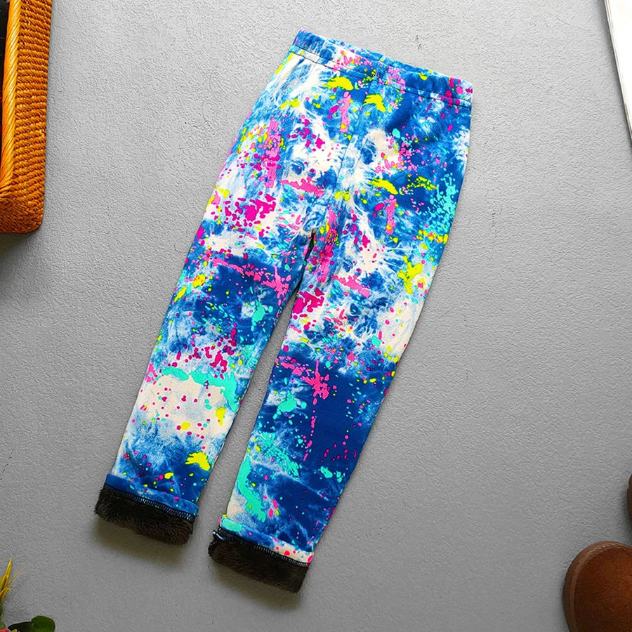 Girls Floral Fleece-Lined Leggings - Thick Warm Winter Pants for Toddlers and Kids (2-11 Years)