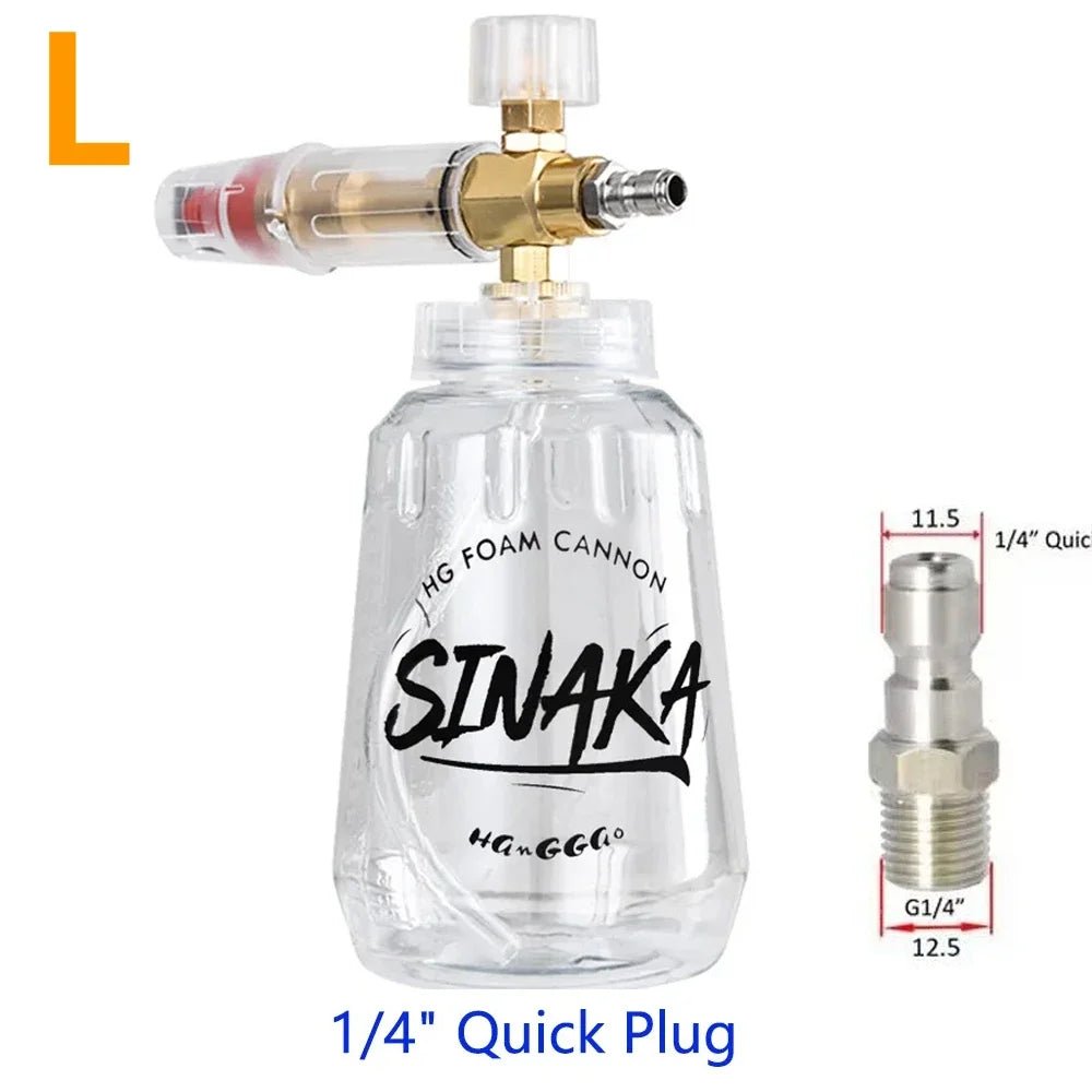 Adjustable Snow Foam Lance Foam Cannon 1L (32 oz) Car Washer Foam Generator – Universal Adapters M22 & 1/4" Quick Plug, 70–280 bar (1,000–4,000 PSI)