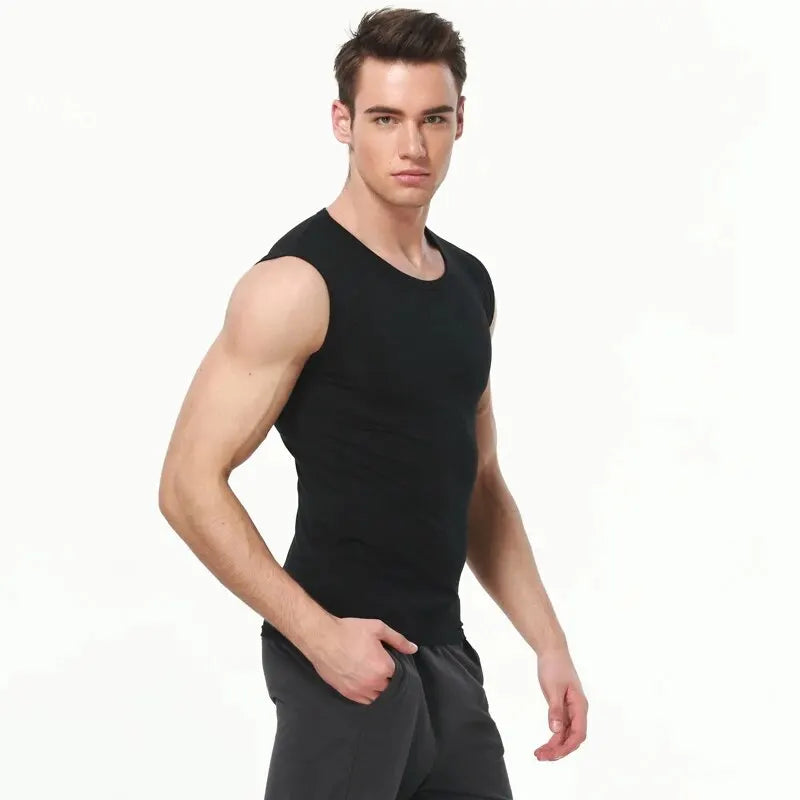Men's Wide-Shoulder Cotton Tank Top Breathable Sweat-Absorbent Slim Fit for Sports Gym Basketball