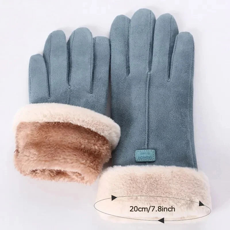 Women’s Furry Winter Gloves - Wrist-Length Full-Finger Touchscreen Mittens for Outdoor Sports