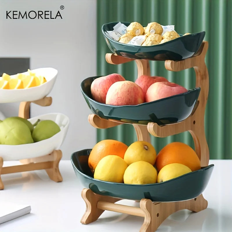 2/3-Tier Wooden Fruit Stand - Modern Snack & Candy Tray, Dried Fruit Basket and Cake Stand