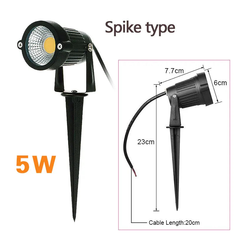 LED COB Spike Garden Path Light - 5W–20W Waterproof Outdoor Lawn Spotlight, AC85–265V / DC12–24V