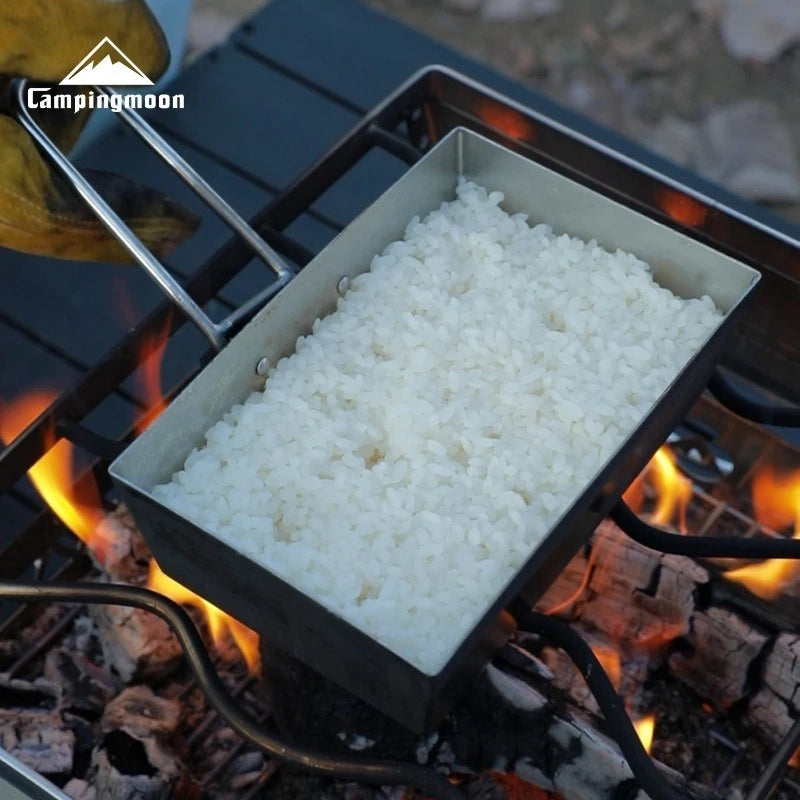 Portable Thickened Stainless Steel Camping Frying Pan with Deepened Detachable Handle — 8.3 x 5.5 x 2.4 in (21 x 14 x 6 cm)