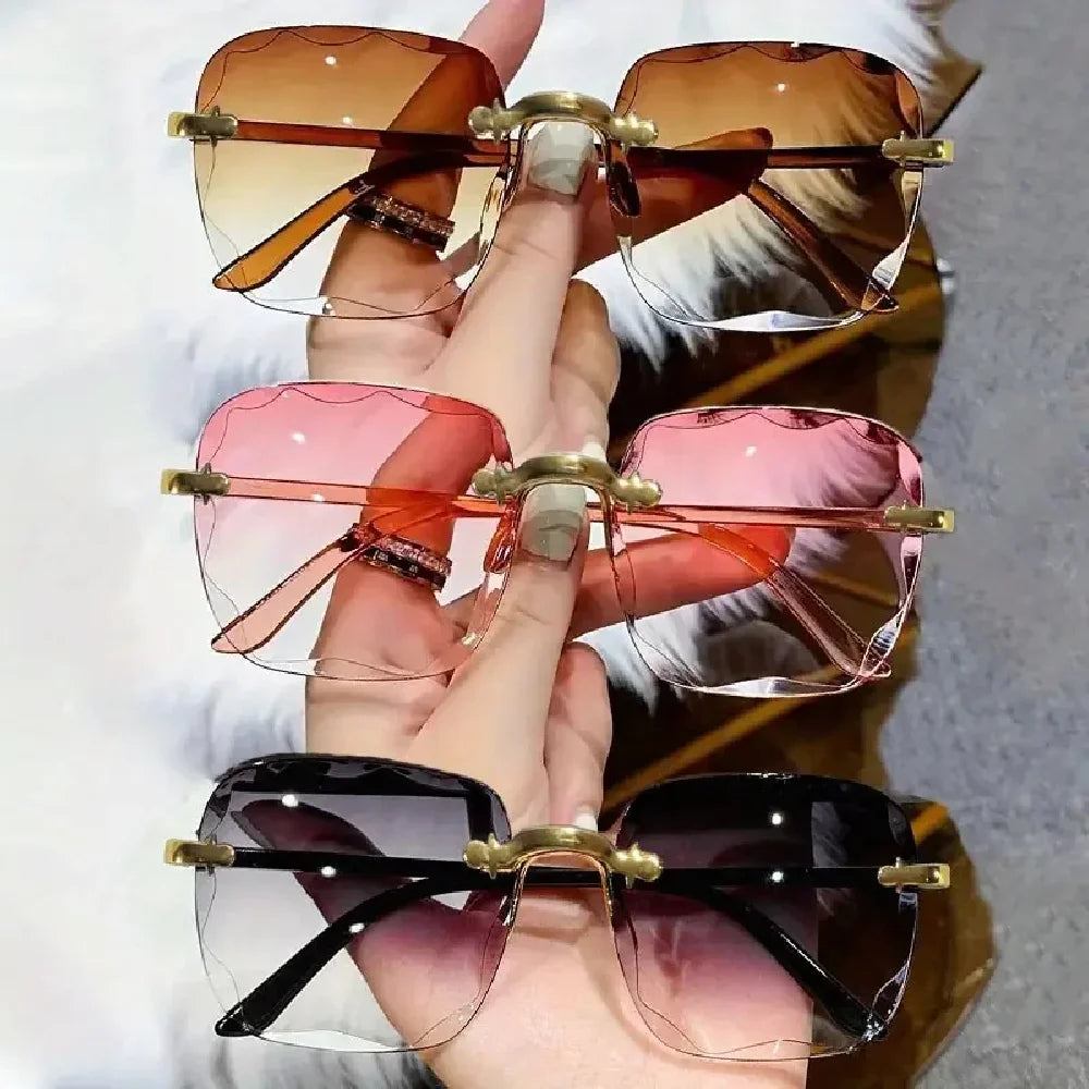 Square Rimless Women's Red Sunglasses - Mirror Lens UV400 Fashion Shades