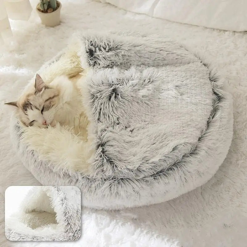 Plush Round Pet Bed with Removable Cover – Warm 2-in-1 Cat & Small Dog Nest (40cm/16in, 50cm/20in)