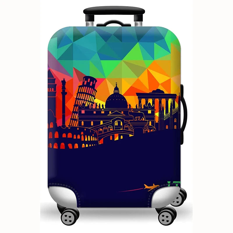 Elastic Stretch Printed Luggage Cover with Zipper & Buckle – Fits 18–32 Inch (46–81 cm) Suitcases – Durable Travel Trolley Protector