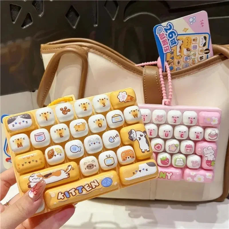 26-Key Keycap Clicker Keychain - Giant Keyboard Key Caps Stress Relief Charm for Keys & Bags, 5.5 x 3.9 in (14 x 10 cm)