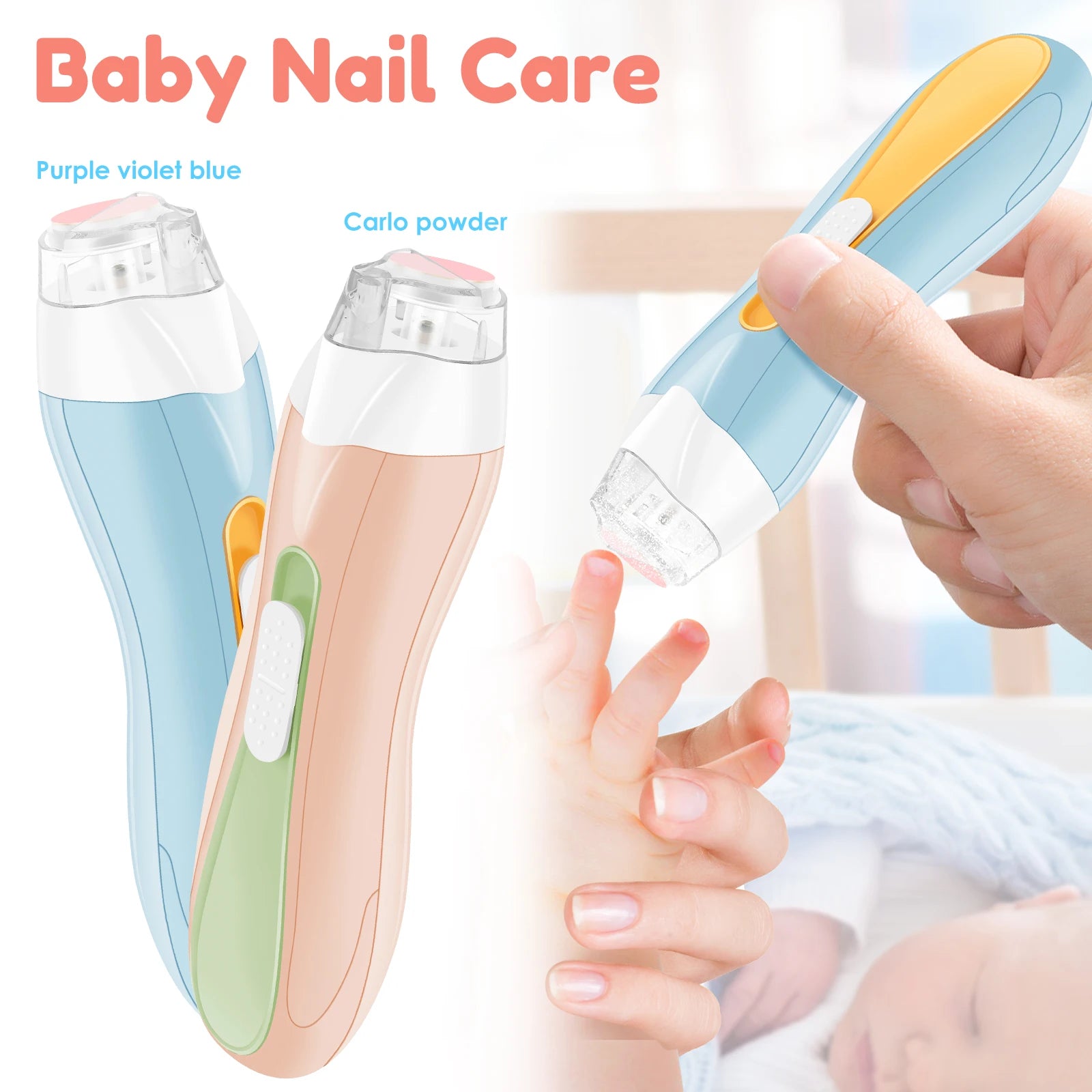USB Rechargeable Electric Baby Nail Trimmer, LED Light, Silent Motor, Adjustable Speed, 6 Grinding Heads (Newborn to Adult)