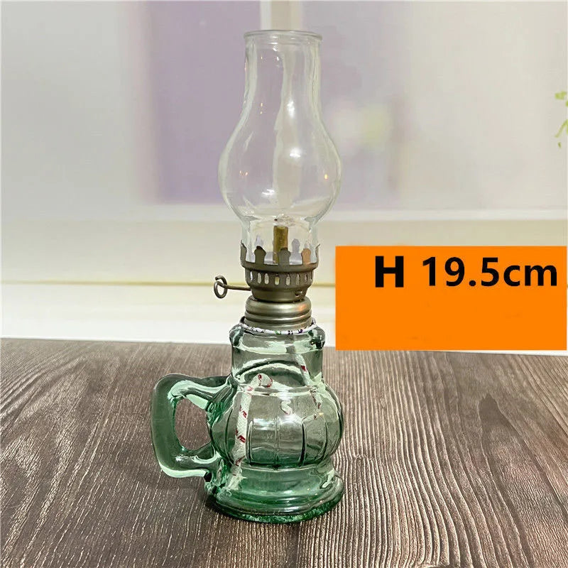 Mini Glass Oil Lamp with Shade Retro Windproof Desktop Kerosene Lantern Candle Holder — 19.5 cm (7.7 in)