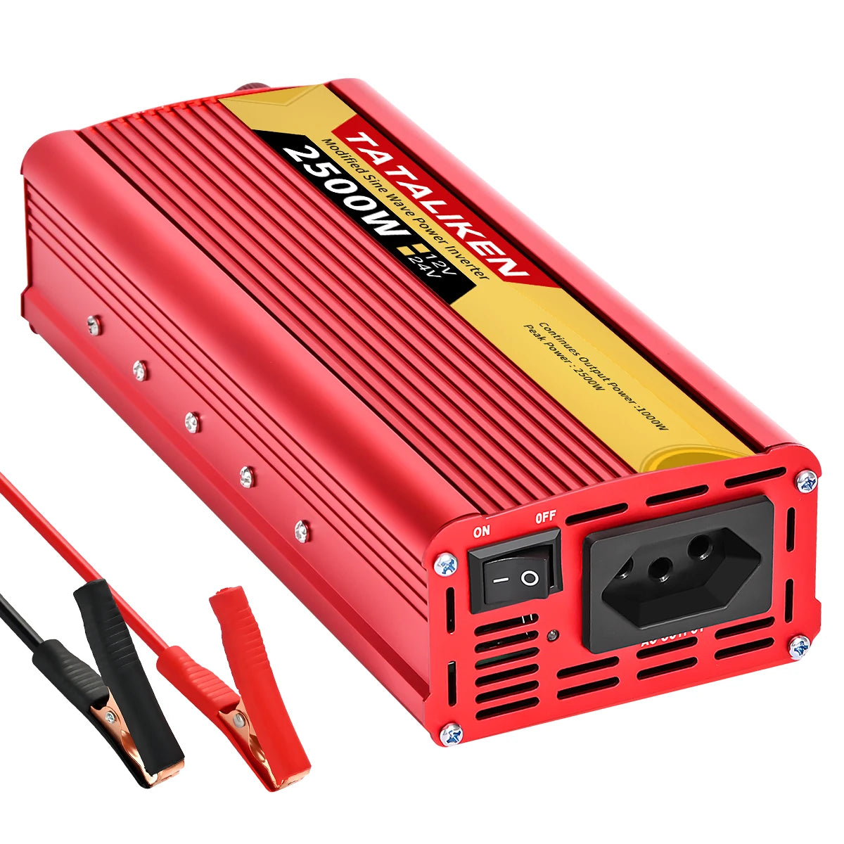 2000W Car Power Inverter 12V DC to 110V/220V AC 60Hz with Dual USB Quick Charge Adapter - Red