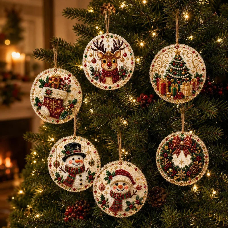 6-Pack DIY Pearl & Diamond Christmas Ornaments with Jute Twine, Hanging Holiday Decorations