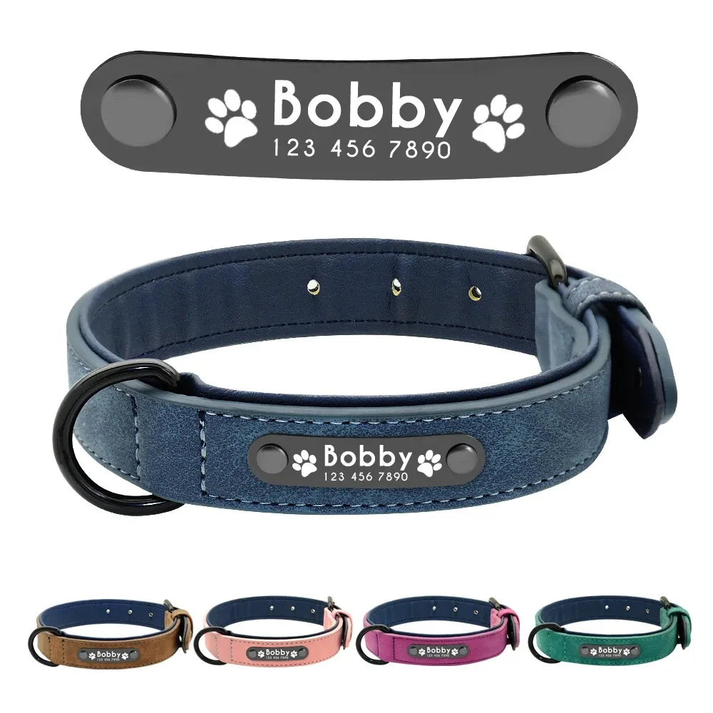 Personalized Leather Dog Collar with ID Tag - Adjustable Small/Medium/Large Dogs | Custom Name & Phone