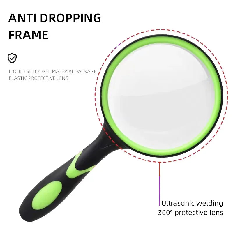 10X Handheld Reading Magnifier 50mm (1.97 in) Lens — Portable Magnifying Glass for Kids & Seniors, Reading & Nature Exploration