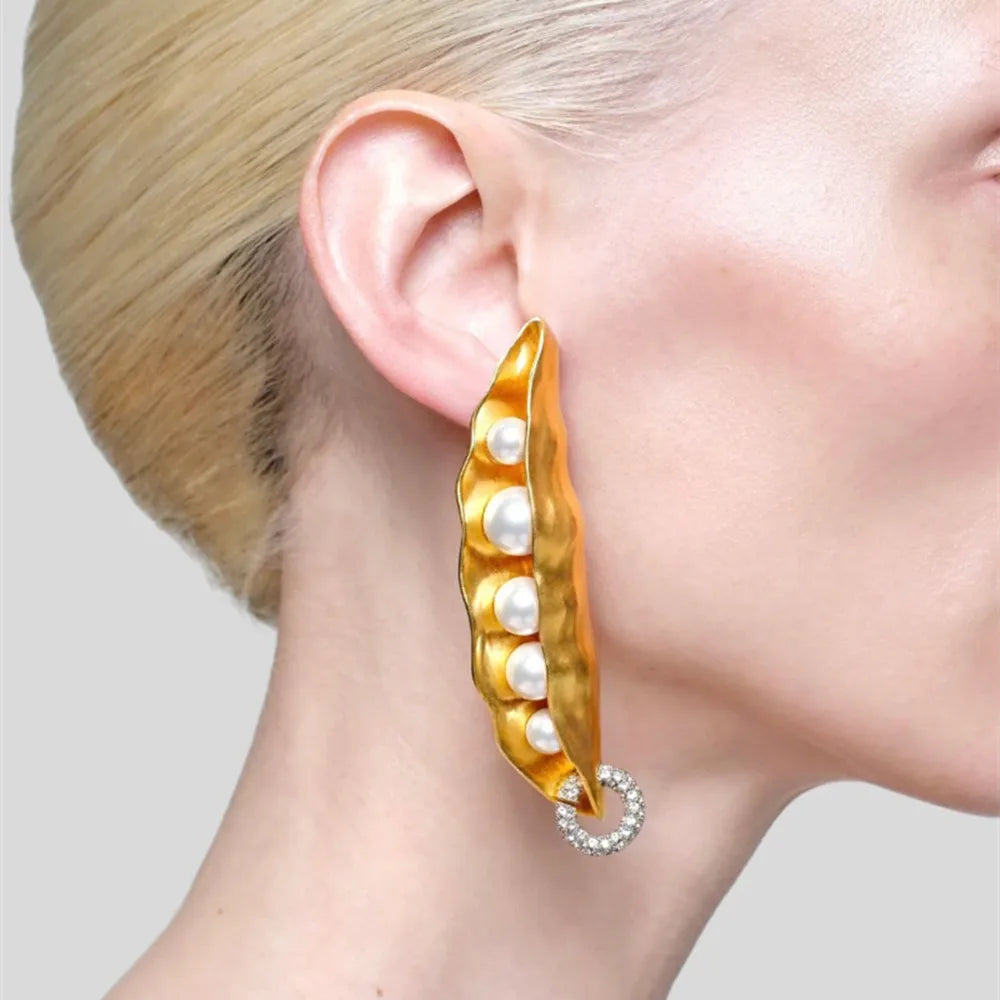 Metal Plated Pea-Style Dangle Earrings with Pearls
