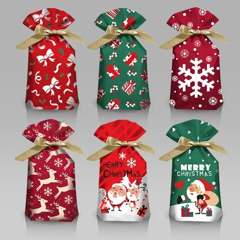 20/50-Pack Christmas Plastic Santa Gift Bags – Candy Packaging & Xmas Party Favor Bags