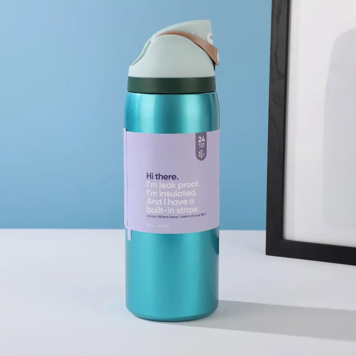 32oz (946ml) Stainless Steel Insulated Sports Water Bottle – Portable Vacuum Thermos, Football/Soccer Design