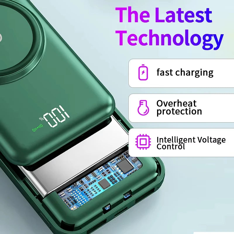 200000mAh Portable Power Bank Wireless Charger — 4 Built-In Cables, LED Digital Display, PD 20W & 120W Fast Charge