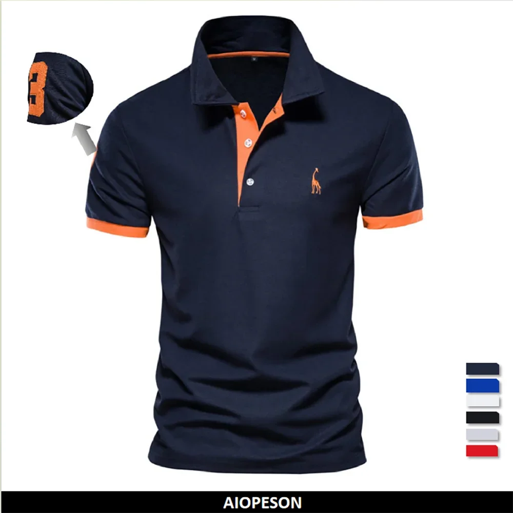 Men's Embroidered Giraffe Polo Shirt - Short Sleeve Cotton-Poly Casual Business Summer Polo
