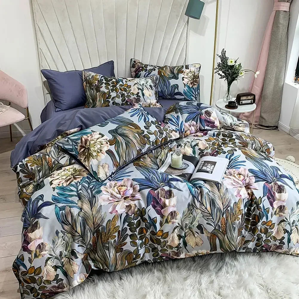 100% Egyptian Cotton 4-Piece Duvet Cover Bedding Set - Duvet Cover with Flat or Fitted Sheet & 2 Pillowcases (Double/Queen/King/AU)